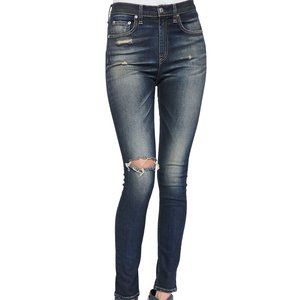 RAG & BONE High-Rise Justine Skinny Jeans Distressed Dark Wash 25 Ankle